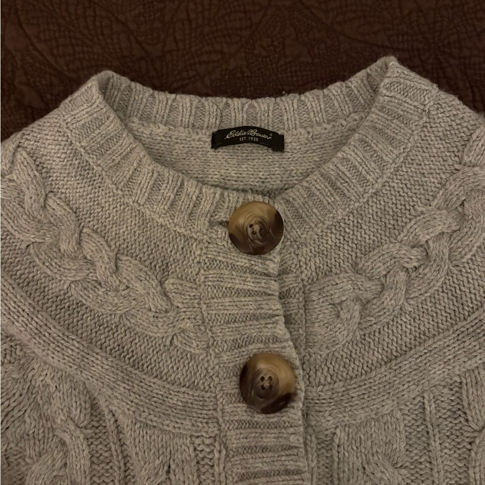 Eddie Bauer Light Gray Cable Knit Cardigan